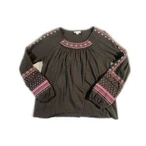 J Jill Black Boho Long Balloon Sleeve Peasant Boho Embroidered S Oversize